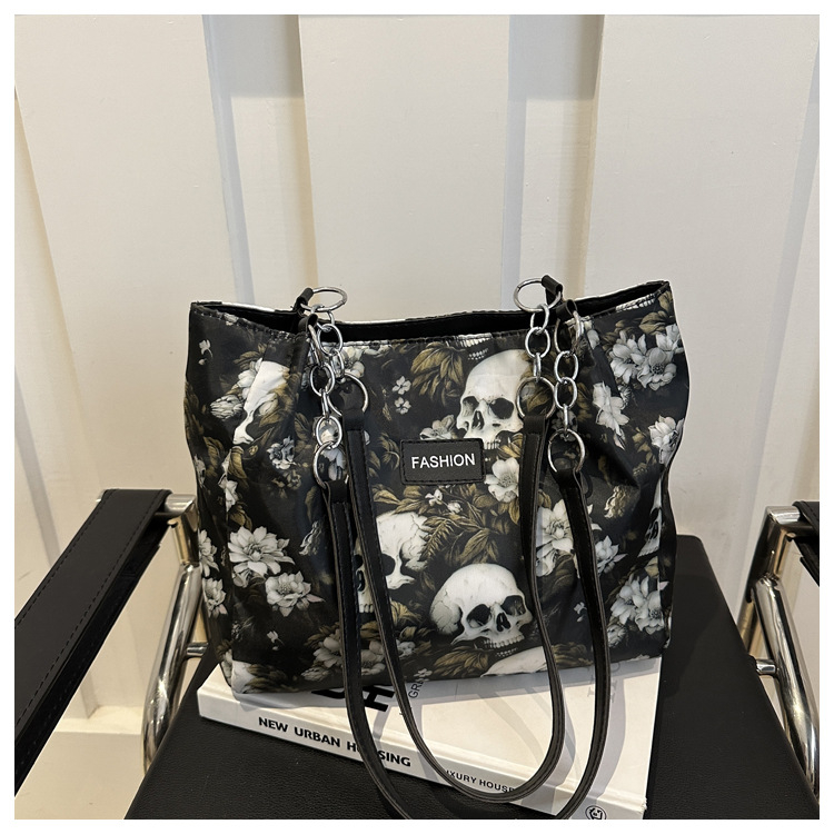 Torba Tote od kanvasa sa motivom lubanje, korejski gradski stil, moderan dizajn, zatvarač, poliesterska podstava