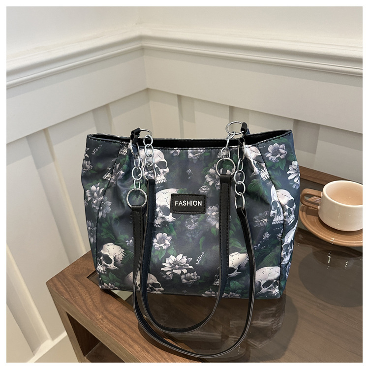 Torba Tote od kanvasa sa motivom lubanje, korejski gradski stil, moderan dizajn, zatvarač, poliesterska podstava