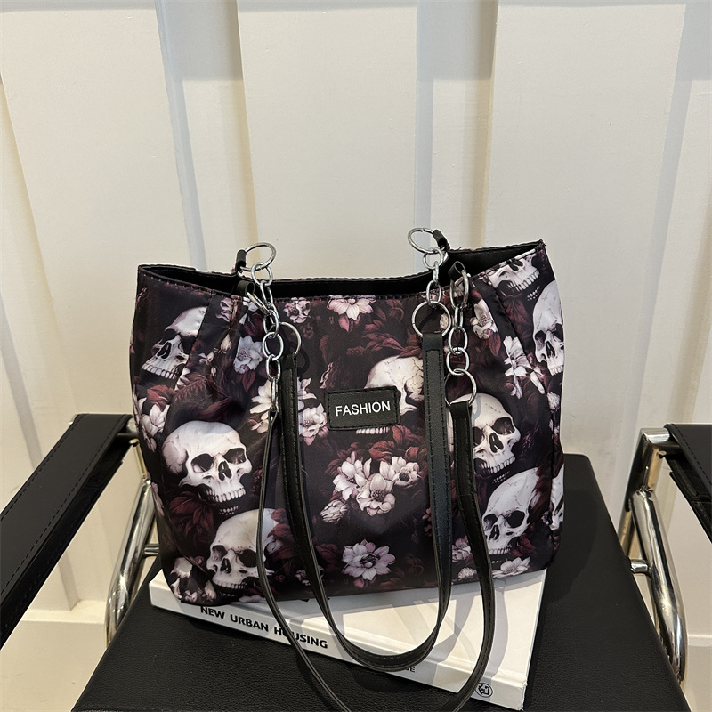 Torba Tote od kanvasa sa motivom lubanje, korejski gradski stil, moderan dizajn, zatvarač, poliesterska podstava