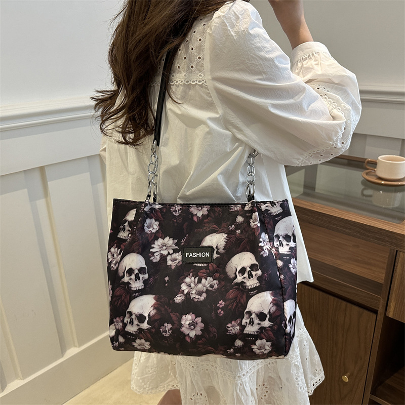 Torba Tote od kanvasa sa motivom lubanje, korejski gradski stil, moderan dizajn, zatvarač, poliesterska podstava