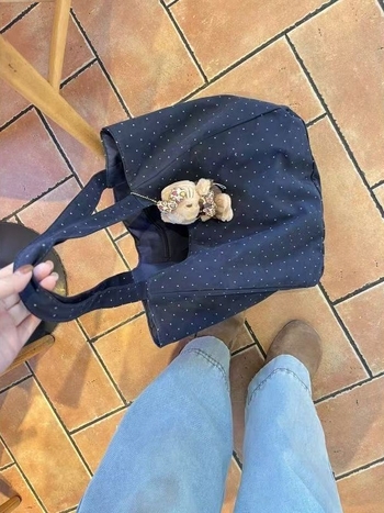 Geantă de umăr din PU cu imprimeu buline, capacitate mare — street fashion, primăvara 2025, închidere magnetică