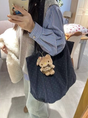 Geantă de umăr din PU cu imprimeu buline, capacitate mare — street fashion, primăvara 2025, închidere magnetică