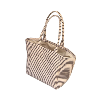 Geantă tote din pânză cu dungi în contrast, capacitate mare, potrivită pentru uz zilnic, navetă și la școală