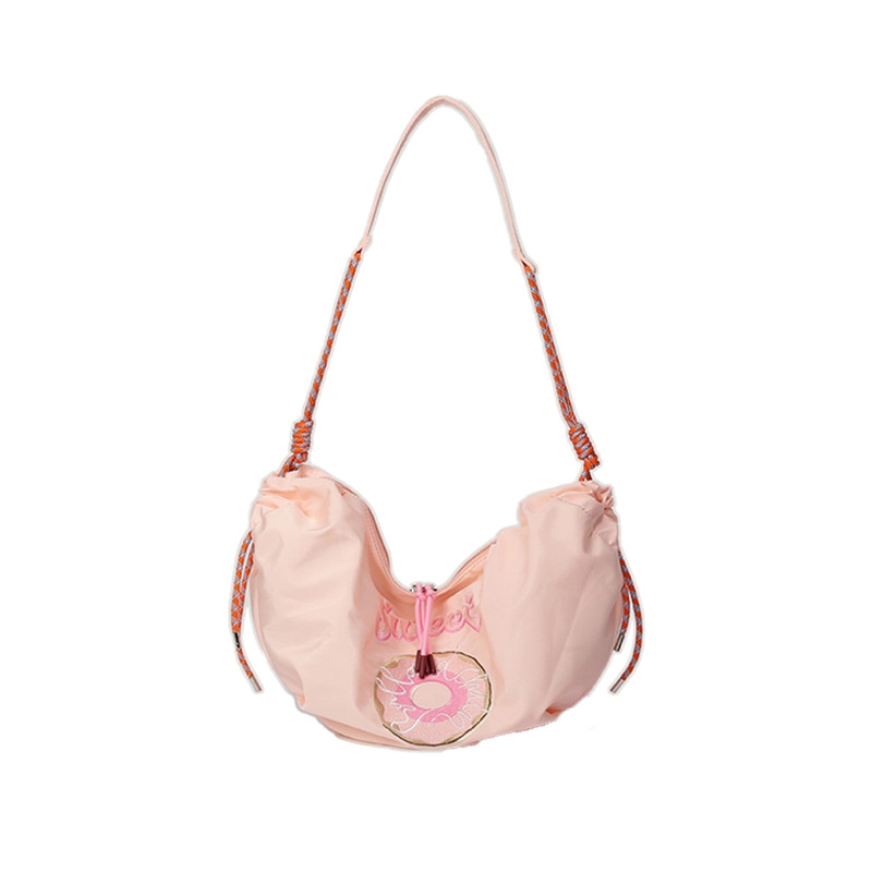 Nylon dumpling torba s crossbody remenom, ulični stil, otvaranje šnalom, unutarnja pretinica za telefon