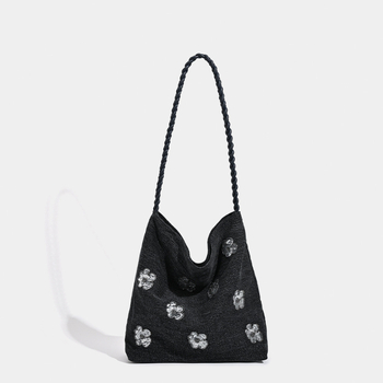 Denim bucket torba sa sequin ukrasom, magnetsko zatvaranje, platnena podstava, gradski stil