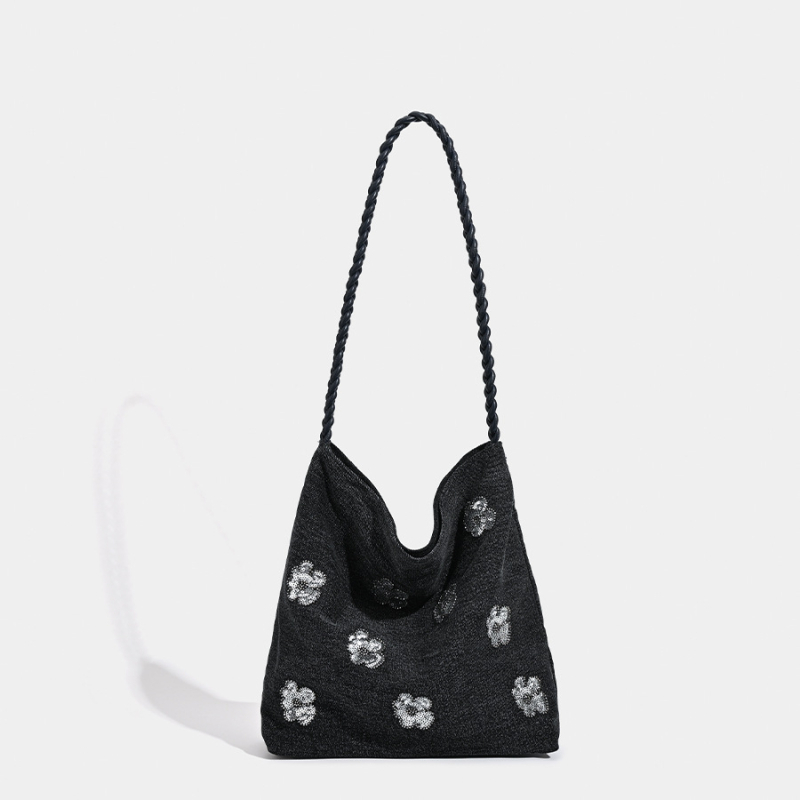 Denim bucket torba sa sequin ukrasom, magnetsko zatvaranje, platnena podstava, gradski stil