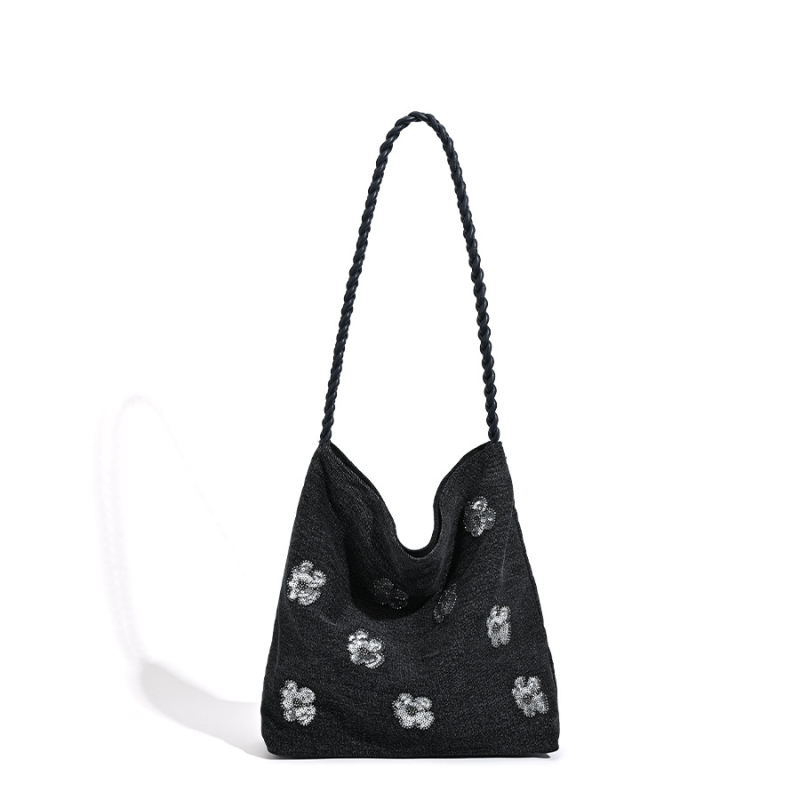 Denim bucket torba sa sequin ukrasom, magnetsko zatvaranje, platnena podstava, gradski stil