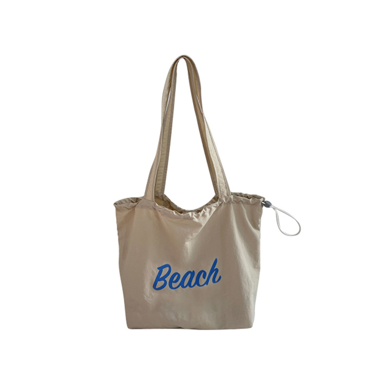 Korilai Geantă de umăr din nailon, cu șnur, tip tote, buzunar cu fermoar, formă orizontală pătrată, bretelele duble