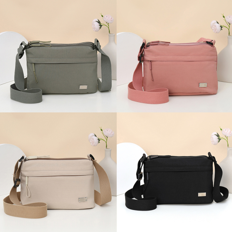 Najlonska crossbody torbica, urbani jednostavan stil, zatvarač, unutarnji pretinac s skrivenim zatvaračem, džep za telefon i ID, poliester podstava, jednoračna naramenica, Lan fulin, ljeto 2025