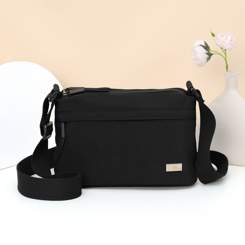 Najlonska crossbody torbica, urbani jednostavan stil, zatvarač, unutarnji pretinac s skrivenim zatvaračem, džep za telefon i ID, poliester podstava, jednoračna naramenica, Lan fulin, ljeto 2025