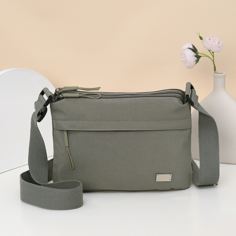 Najlonska crossbody torbica, urbani jednostavan stil, zatvarač, unutarnji pretinac s skrivenim zatvaračem, džep za telefon i ID, poliester podstava, jednoračna naramenica, Lan fulin, ljeto 2025