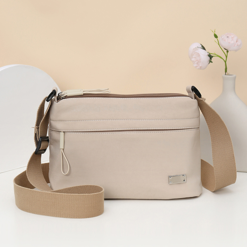 Najlonska crossbody torbica, urbani jednostavan stil, zatvarač, unutarnji pretinac s skrivenim zatvaračem, džep za telefon i ID, poliester podstava, jednoračna naramenica, Lan fulin, ljeto 2025