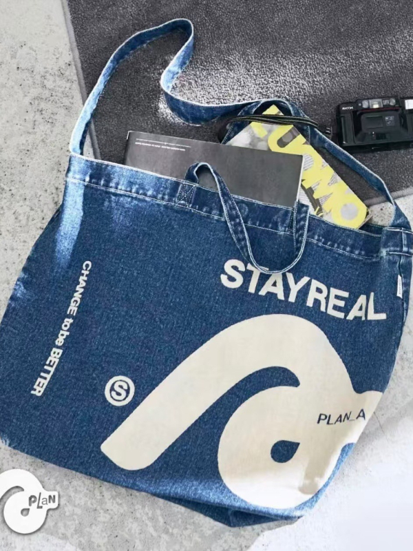 Ilier Geantă Denim pentru navetă - stilul stradal, fermoar, fără căptușeală, buzunar pentru telefon și carte de identitate