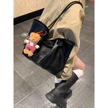 Geantă tote retro pentru femei, din piele PU, formă de găleată, curea de umăr simplă, închidere magnetică, căptușeală poliester