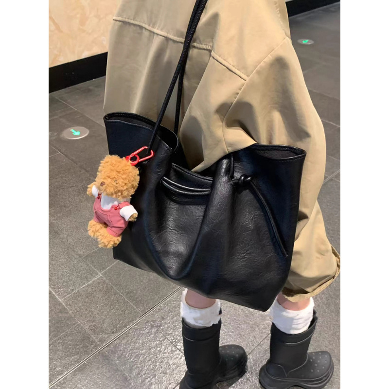 Geantă tote retro pentru femei, din piele PU, formă de găleată, curea de umăr simplă, închidere magnetică, căptușeală poliester