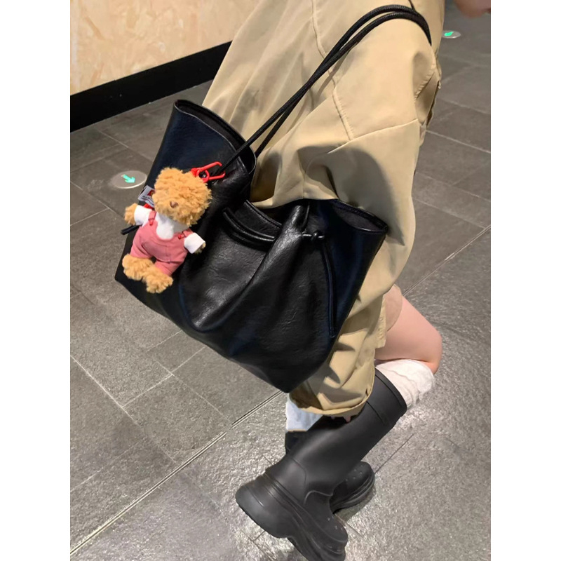 Geantă tote retro pentru femei, din piele PU, formă de găleată, curea de umăr simplă, închidere magnetică, căptușeală poliester