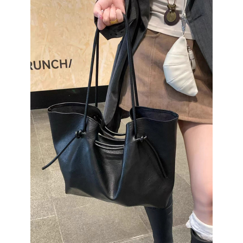 Geantă tote retro pentru femei, din piele PU, formă de găleată, curea de umăr simplă, închidere magnetică, căptușeală poliester