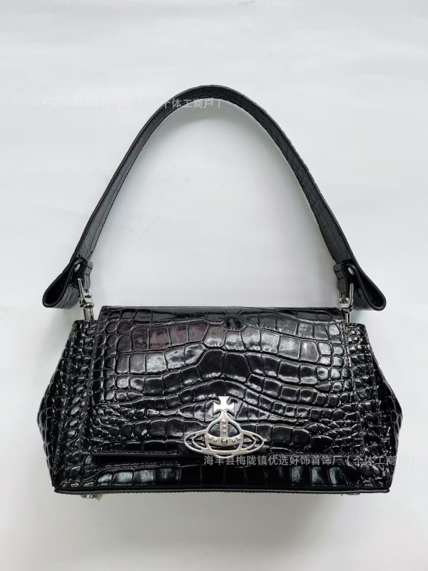Crossbody torba od PU kože s uzorkom krokodila, s podstavom od najlona, vodoravni kvadratni oblik, otvor s kapicom, unutarnji pretinac sa zatvaračem tip sandwich, s jednom naramenicom