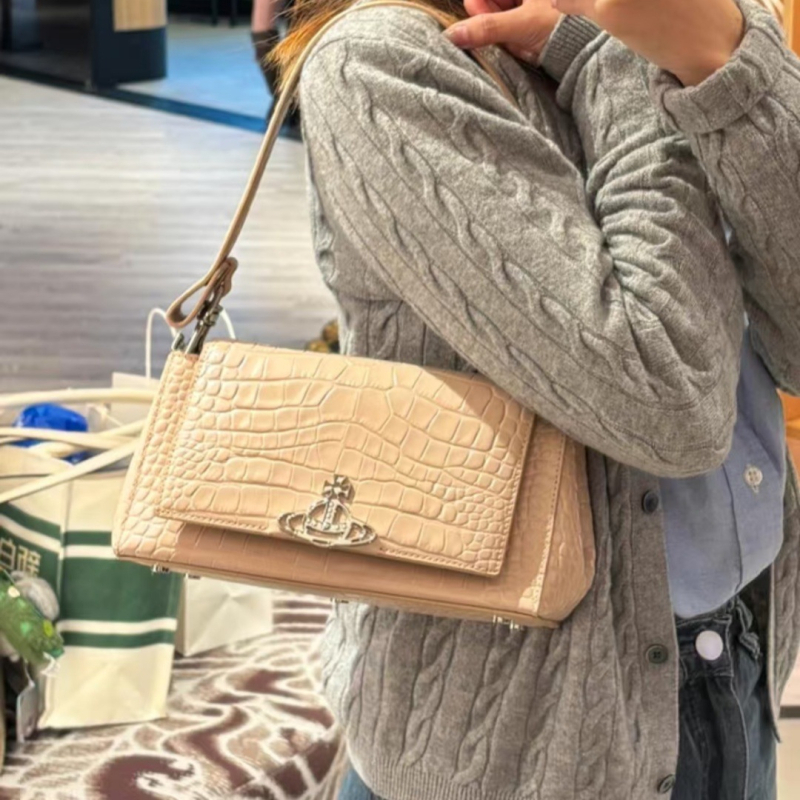 Crossbody torba od PU kože s uzorkom krokodila, s podstavom od najlona, vodoravni kvadratni oblik, otvor s kapicom, unutarnji pretinac sa zatvaračem tip sandwich, s jednom naramenicom