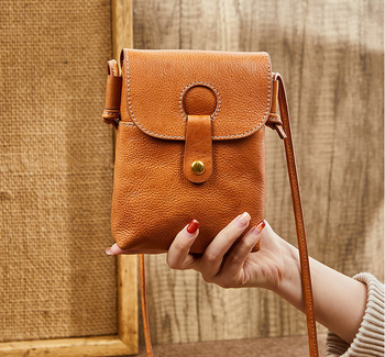 Geantă pentru telefon din piele naturală, stil retro, formă verticală pătrată cu capac, buzunar pentru telefon și ID