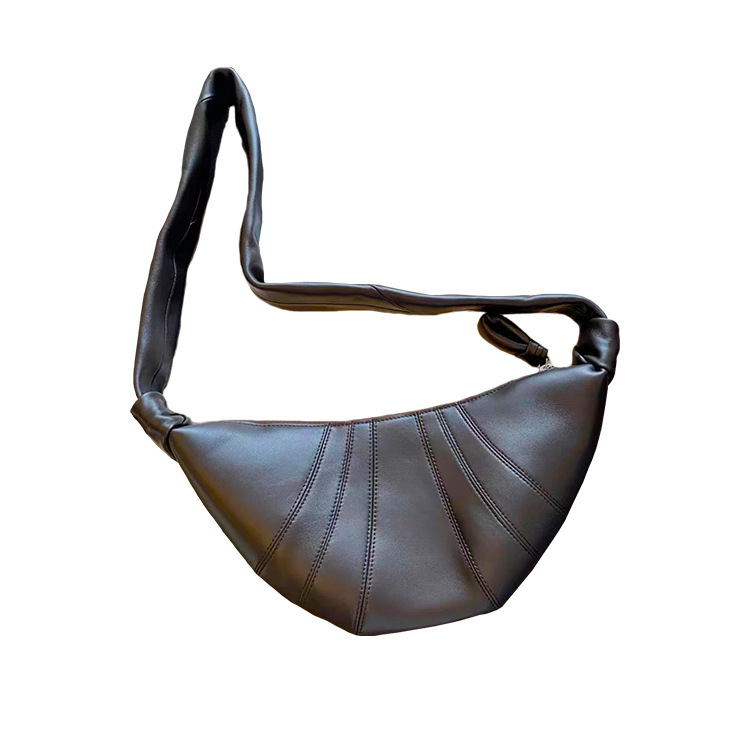 Ženska torbica od prave kože u obliku croissanta, crossbody, baguette stil, elegantna luksuzna