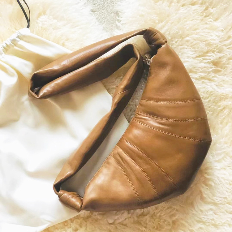 Ženska torbica od prave kože u obliku croissanta, crossbody, baguette stil, elegantna luksuzna