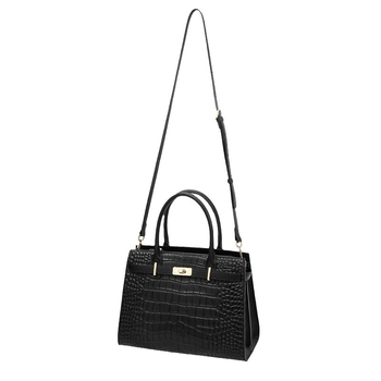 Geantă crossbody pentru femei, din piele naturală cu model crocodil, stil Kelly, închidere cu fermoar, buzunare interioare (buzunar cu fermoar, buzunar pentru telefon, buzunăr pentru laptop), formă orizontal pătrată