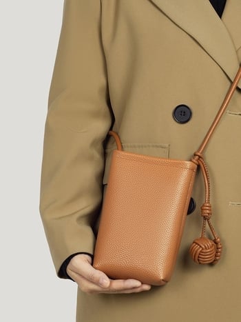 Geantă de telefon pentru femei din piele — stil urban simplu, primul strat de piele de vacă, formă bucket, compartiment pentru telefon în interior, căptușeală moale