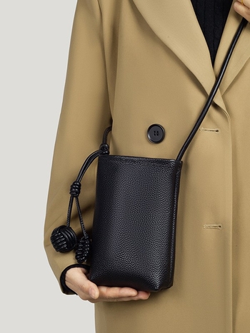 Geantă de telefon pentru femei din piele — stil urban simplu, primul strat de piele de vacă, formă bucket, compartiment pentru telefon în interior, căptușeală moale