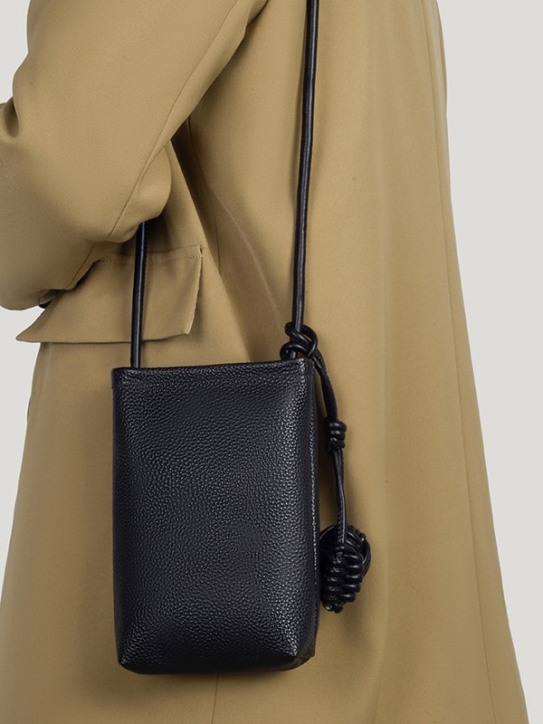 Geantă de telefon pentru femei din piele — stil urban simplu, primul strat de piele de vacă, formă bucket, compartiment pentru telefon în interior, căptușeală moale