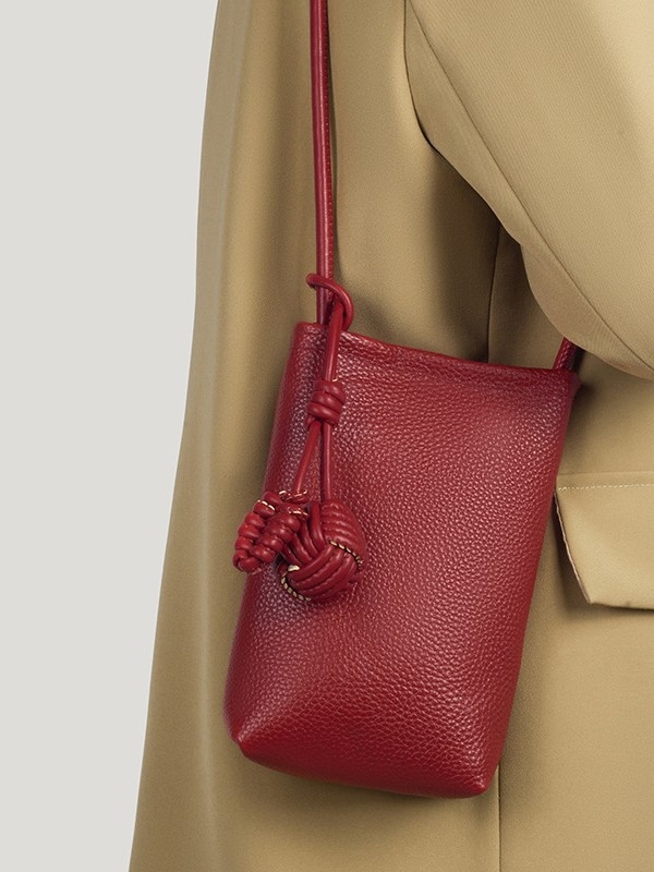 Geantă de telefon pentru femei din piele — stil urban simplu, primul strat de piele de vacă, formă bucket, compartiment pentru telefon în interior, căptușeală moale