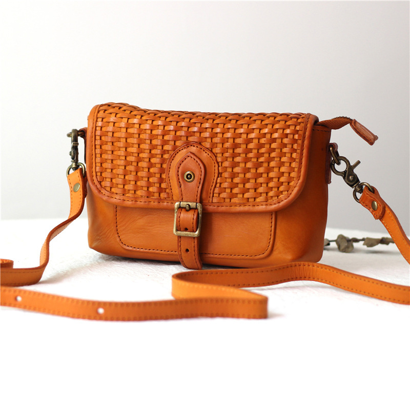 Moteriška kryžminė rankinė iš aukštos kokybės veršienos odos, rankų darbo austas, užtrauktuko kišenė, medvilninis pamušalas