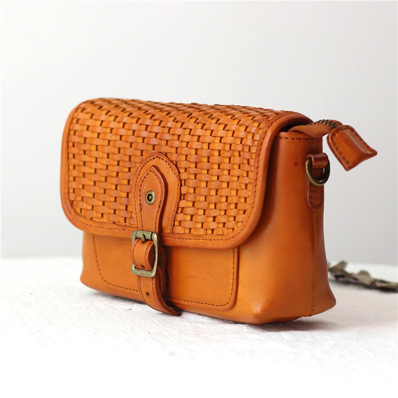 Moteriška kryžminė rankinė iš aukštos kokybės veršienos odos, rankų darbo austas, užtrauktuko kišenė, medvilninis pamušalas