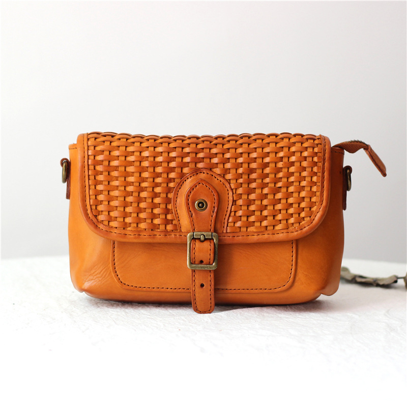 Moteriška kryžminė rankinė iš aukštos kokybės veršienos odos, rankų darbo austas, užtrauktuko kišenė, medvilninis pamušalas