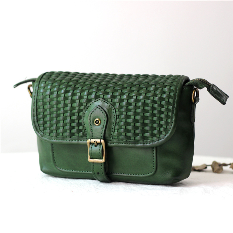 Moteriška kryžminė rankinė iš aukštos kokybės veršienos odos, rankų darbo austas, užtrauktuko kišenė, medvilninis pamušalas