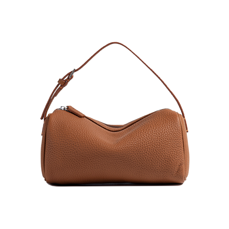 Prava koža cilindrična crossbody torba sa zatvaračem, uličnog stila, koža prvog sloja, unutarnje džepovi za zip, telefon i ID, podstava poliester-bavna, podesivi remen, Roewe