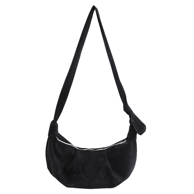 Dumpling-oblika velur crossbody torba za žene, sa zatvaračem na zip i skrivenim džepom za telefon