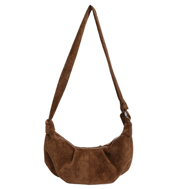 Dumpling-oblika velur crossbody torba za žene, sa zatvaračem na zip i skrivenim džepom za telefon