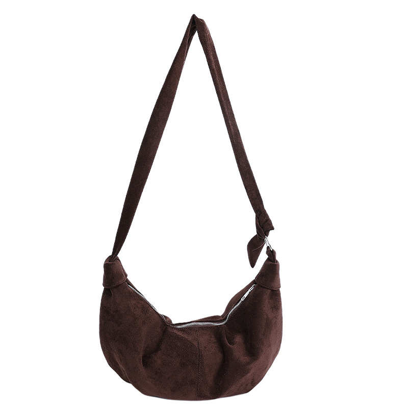 Dumpling-oblika velur crossbody torba za žene, sa zatvaračem na zip i skrivenim džepom za telefon