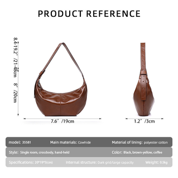 Moteriška pečių rankinė gatvės stiliaus, dumpling formos oda iš pirmojo sluoksnio, užtrauktukas užsegimas, vidinė laminuota kišenė