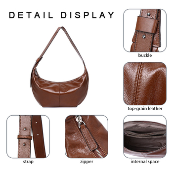 Moteriška pečių rankinė gatvės stiliaus, dumpling formos oda iš pirmojo sluoksnio, užtrauktukas užsegimas, vidinė laminuota kišenė