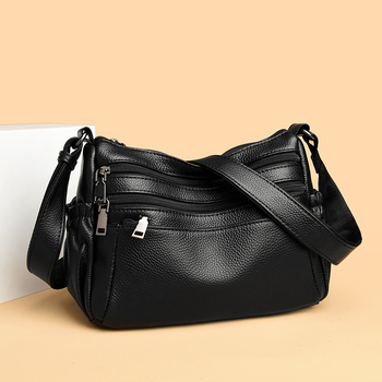 Cross-body torba od prave kože (koža prvog sloja, zatvaranje na zip, horizontalni kvadratni oblik, unutarnji pretinci: džep s zipom, džep za telefon i ID)