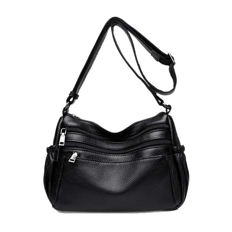 Cross-body torba od prave kože (koža prvog sloja, zatvaranje na zip, horizontalni kvadratni oblik, unutarnji pretinci: džep s zipom, džep za telefon i ID)