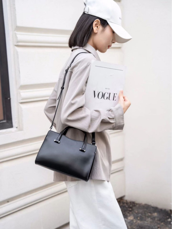 Aokachi ženska torbica za rame od prave kože, poslovno dnevna upotreba, okomito kvadratnog oblika, zatvarač, unutarnji džepovi za dokumente i telefon