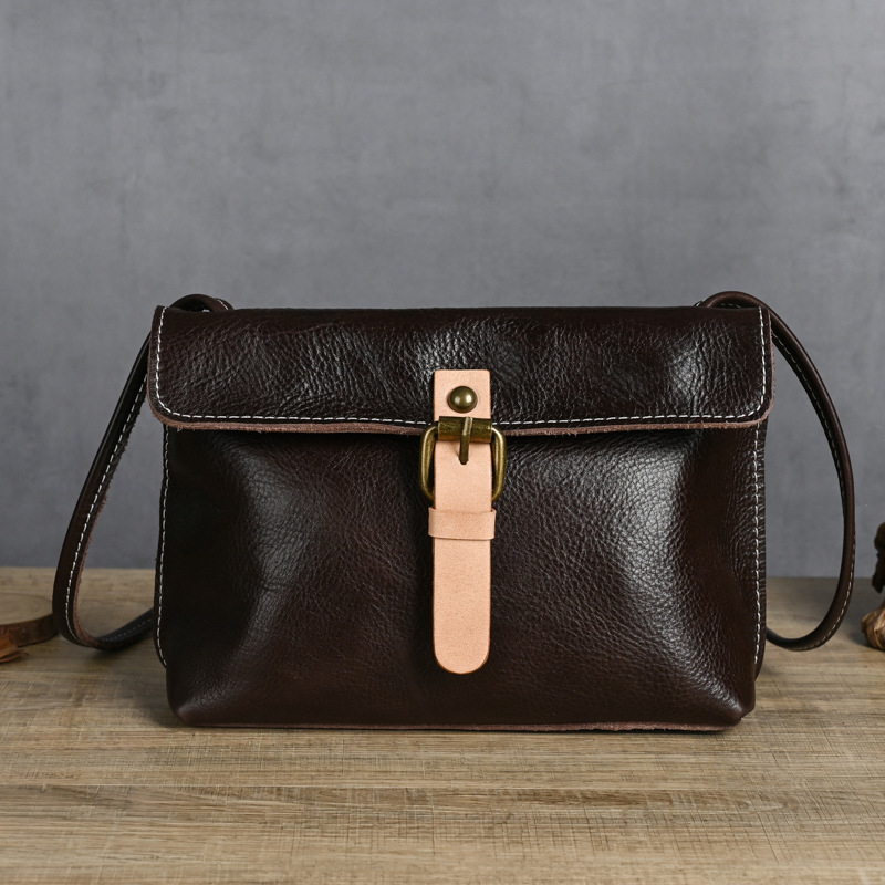 Ručna izrada ženska torba od prave kože, gornji sloj teleće kože, stil Saddle Bag, podstava od najlona, zip zatvarač