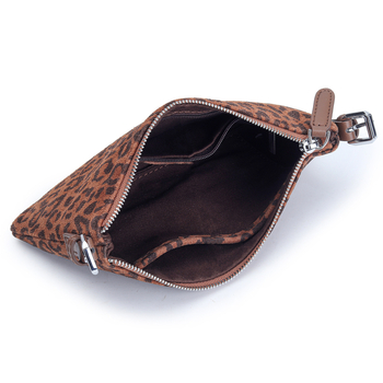 Kožna torba preko ramena s leopard uzorkom, od prve sloje teleće kože, horizontalni kvadratni oblik, zatvaranje na zip, unutarnji džepovi: zip, džep za telefon, dokumente, model Yt-2338