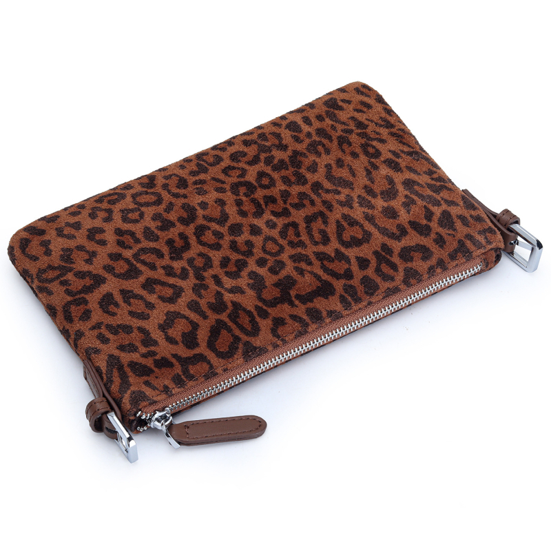Kožna torba preko ramena s leopard uzorkom, od prve sloje teleće kože, horizontalni kvadratni oblik, zatvaranje na zip, unutarnji džepovi: zip, džep za telefon, dokumente, model Yt-2338