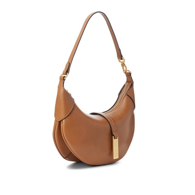 Geantă din piele naturală, formă semilună-sadelă, unisex, închidere cu fermoar, căptușeală poliester