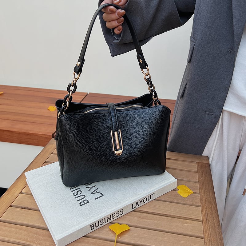 Ženska PU torba, gradski minimalistički stil, košarast oblik torbe, crossbody sa zatvaračem na zip, unutarnja džep za dokumente, s jednim remenom