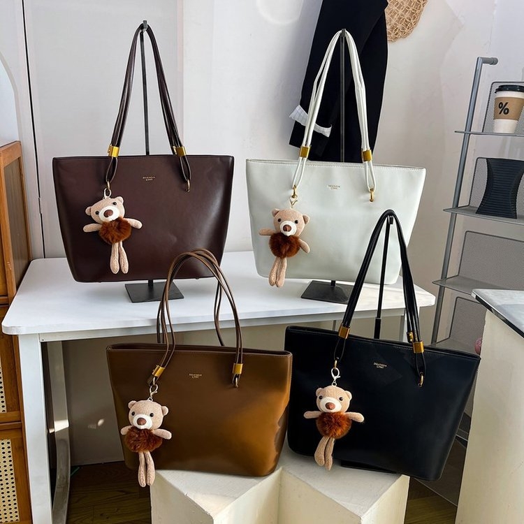 Torba Tote za žene velike kapacitete - retro minimalistički stil, PU materijal, jednostruki rameni pojas, zatvaranje na zip, poliesterska podstava, svakodnevna upotreba